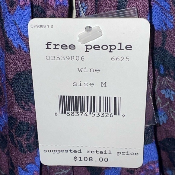 Free People Wine Floral Bell Sleeve Tunic Top - Picture 6 of 6